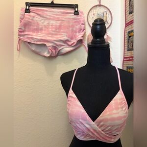 Victoria's Secret Pink Tie-Dye Wrap Bikini Top with High-Waist Swim Shorts